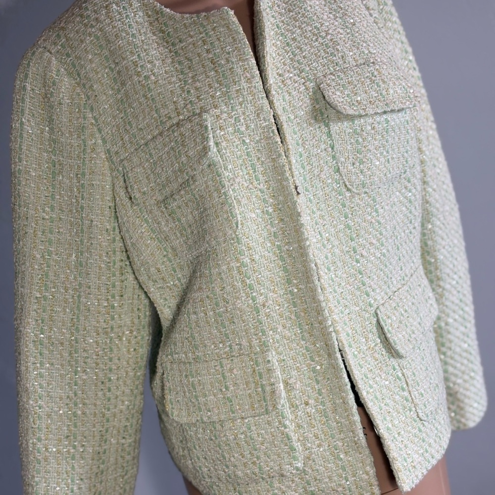 Talbots Tulip Patch Light Green Tweed Blazer Size… - image 1
